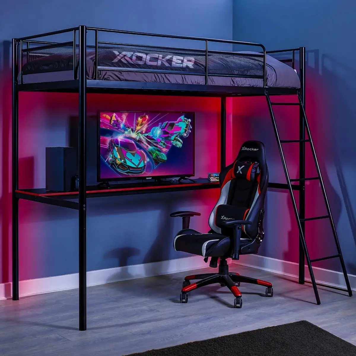 Hq High Sleeper Gaming Bunk Bed With Desk - Black 1