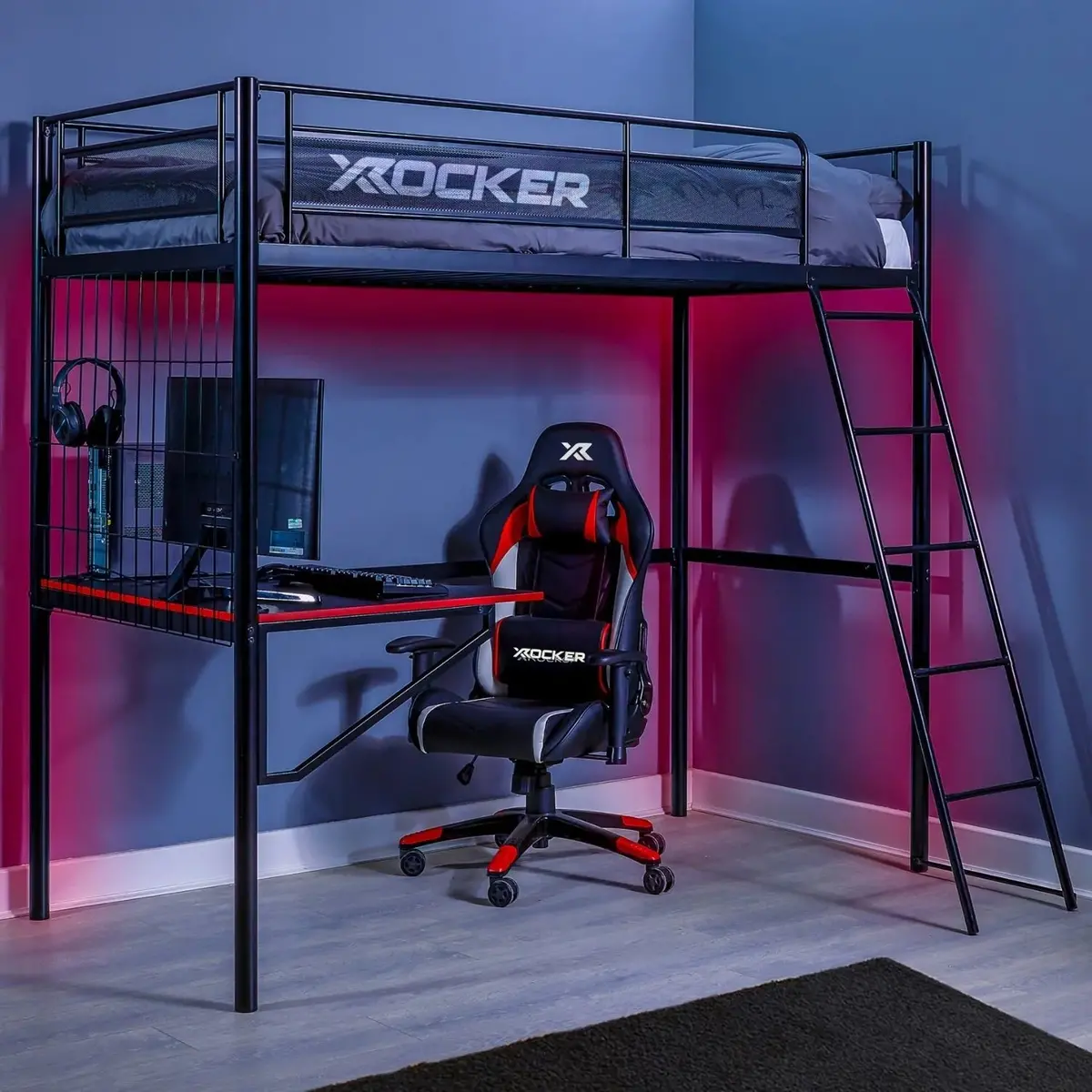 Icarus Xl High Sleeper Gaming Bunk Bed With Desk - Black 1