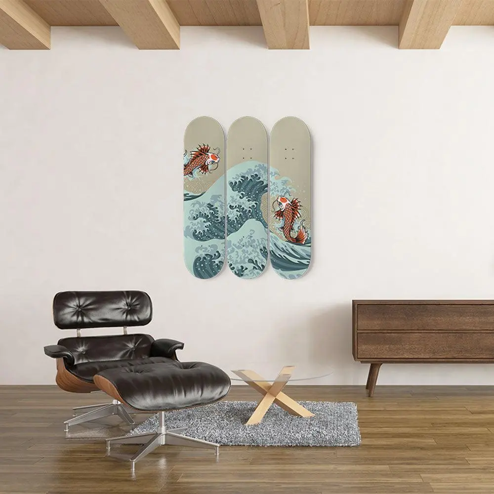 Koi On Wave Japanese Skateboard Wall Art 1