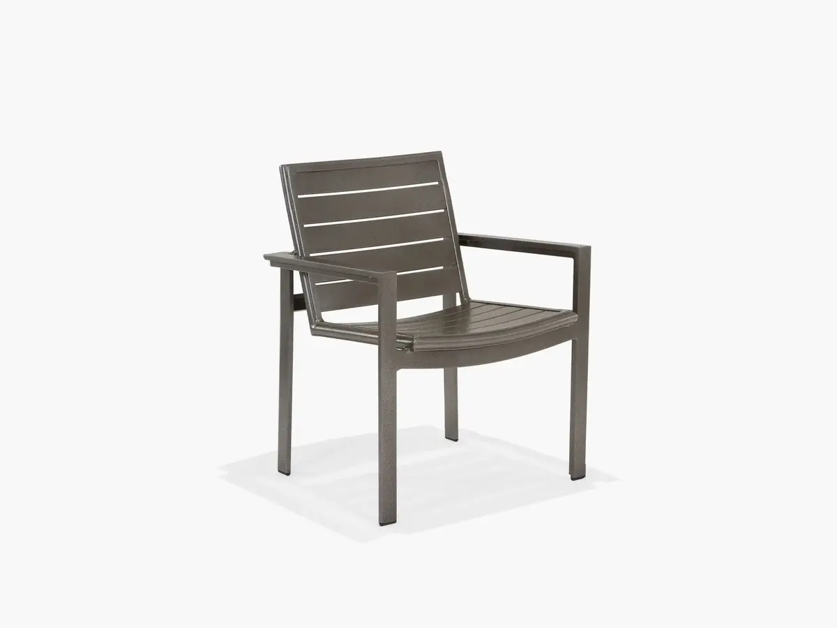 Meza Nesting Dining Chair Aluminum Slat Seat With Arms 1