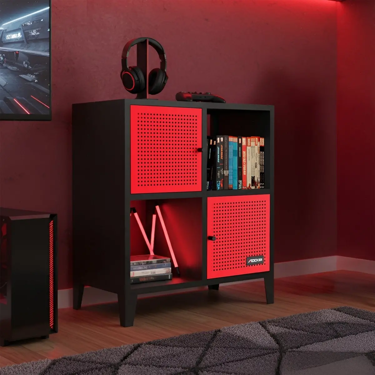 Mesh-Tek 4 Cube Square Storage Unit - Black / Red 1