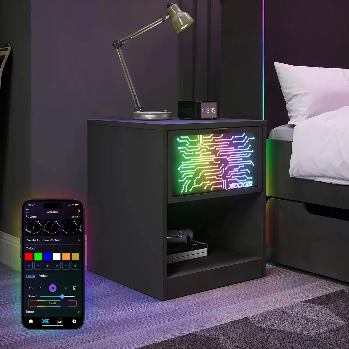 Neonite Bedside Side Table With Neo Motion™ Sync App Controlled Led Lights - Black 1