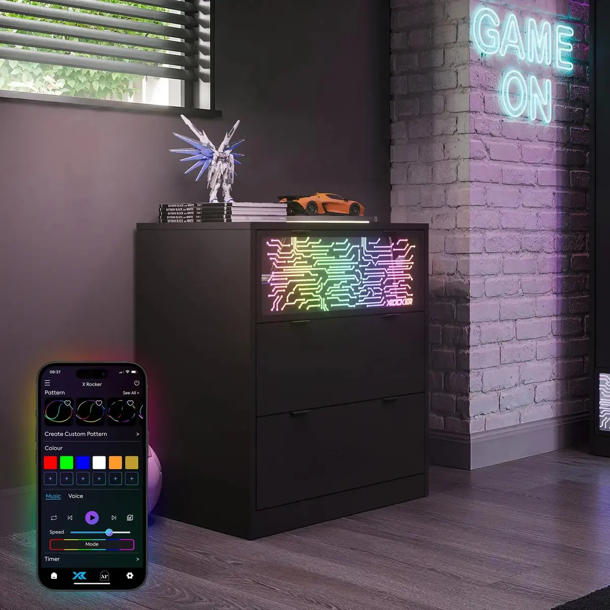 Neonite Chest Of 3 Drawers With Neo Motion™ Sync App Controlled Led Lights - Black 1