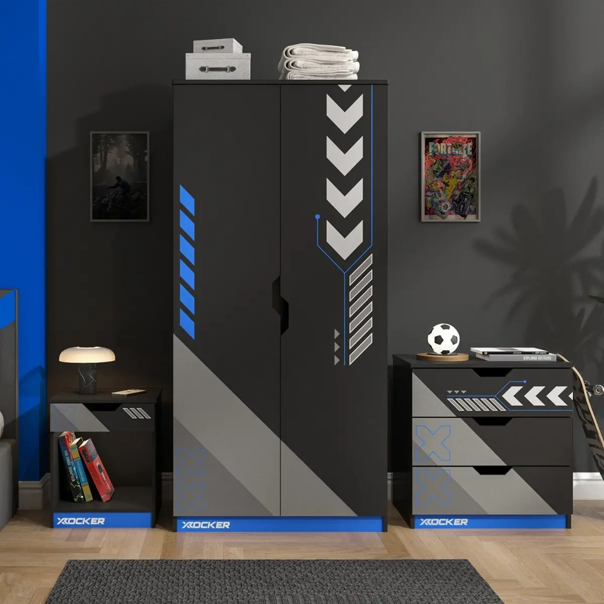 Octane 3 Piece Bedroom Furniture Set - Blue 1