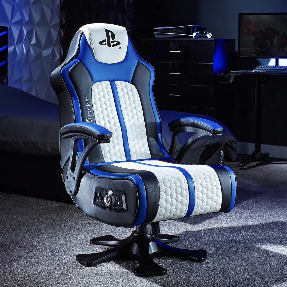 Officially Licensed Playstation™ Legend 2.1 Audio Console Gaming Chair - White / Blue 1