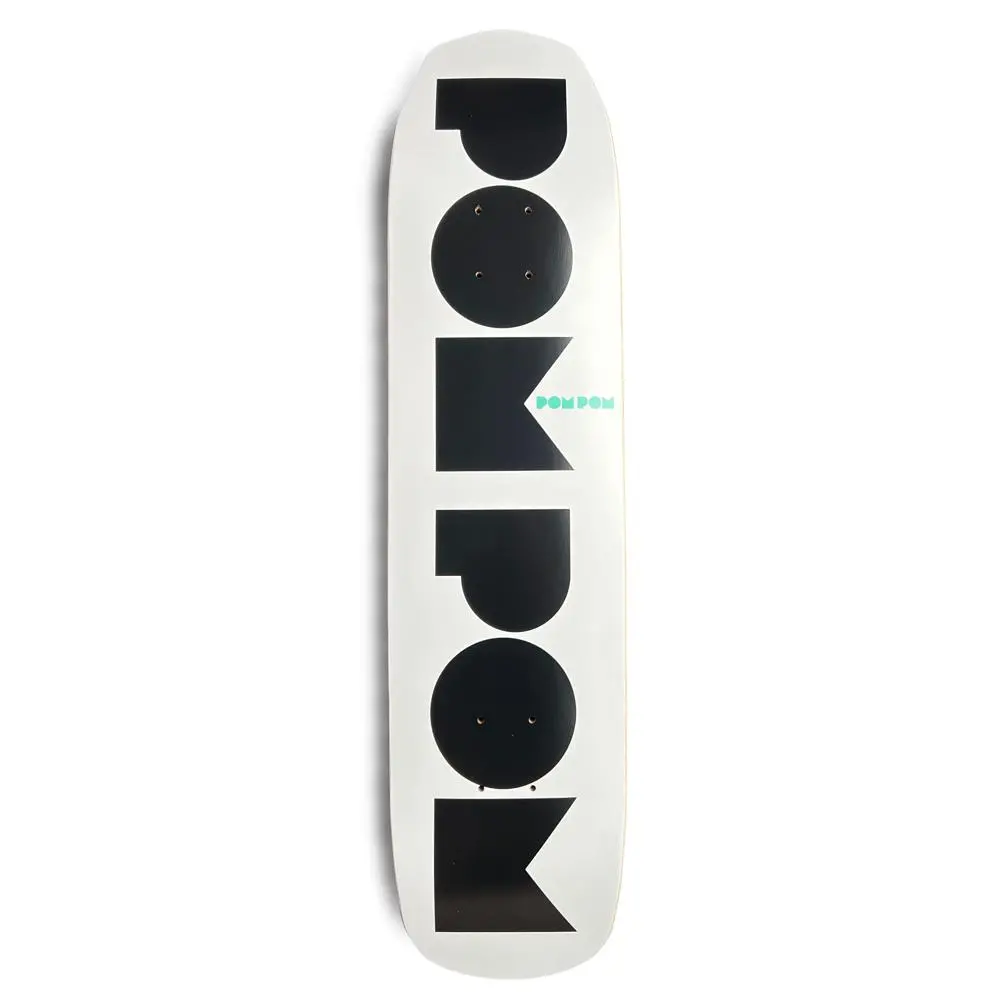 Pompom Logo Black & White 7.75" Skateboard Deck 1
