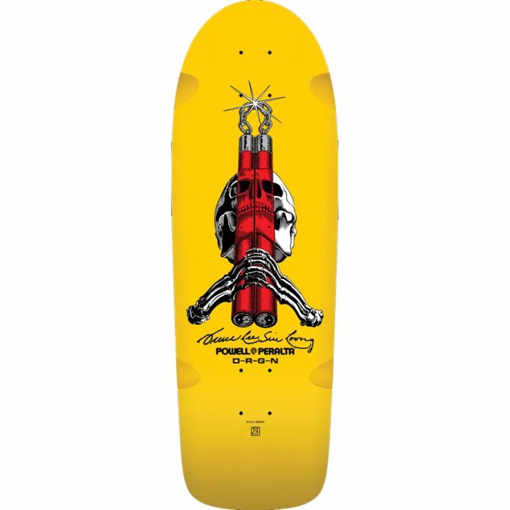 Powell Peralta Bruce Lee Skull And Nunchucks 10" Yellow Skateboard Deck 1