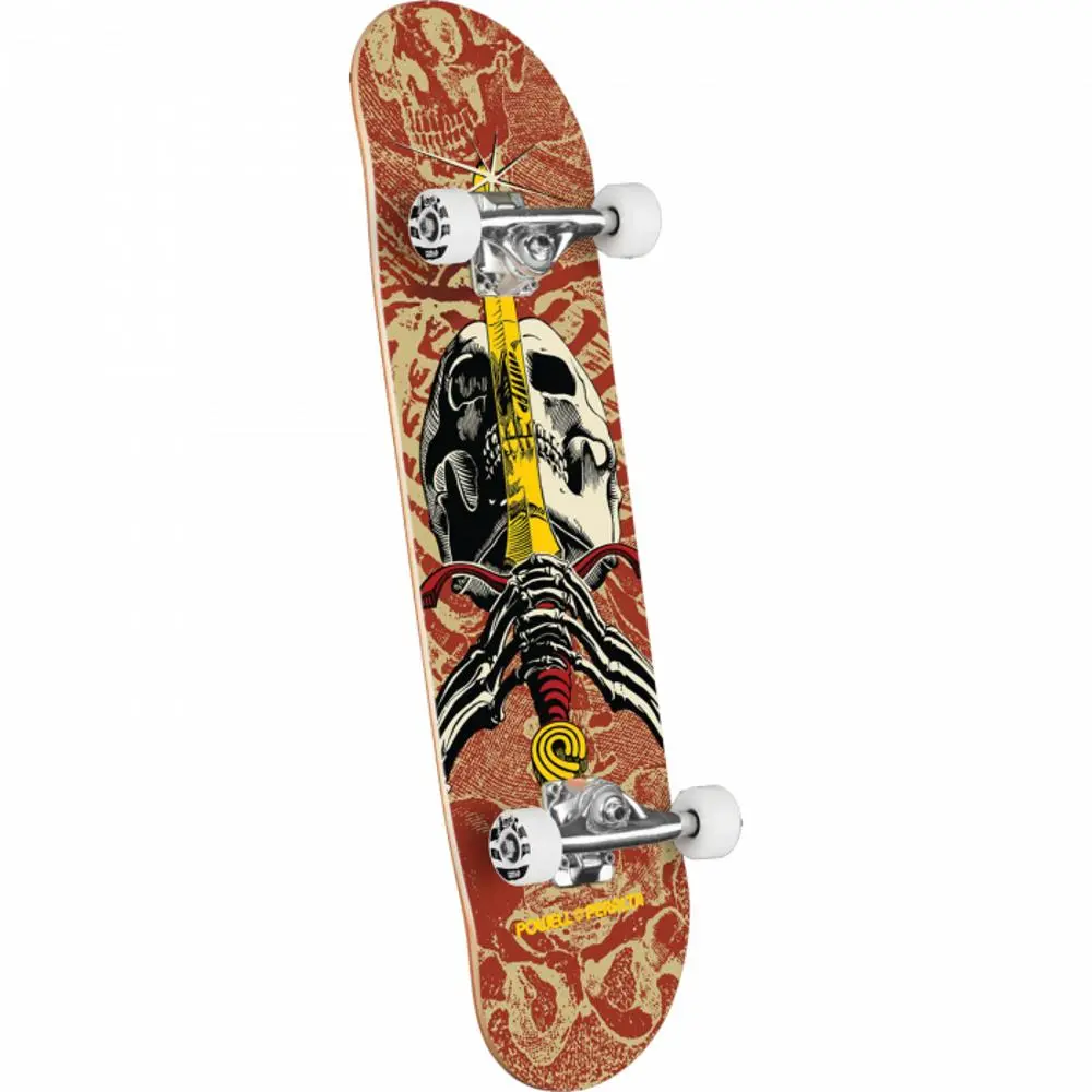Powell Peralta Skull & Sword 7.5" Khaki/Burgundy Skateboard 1