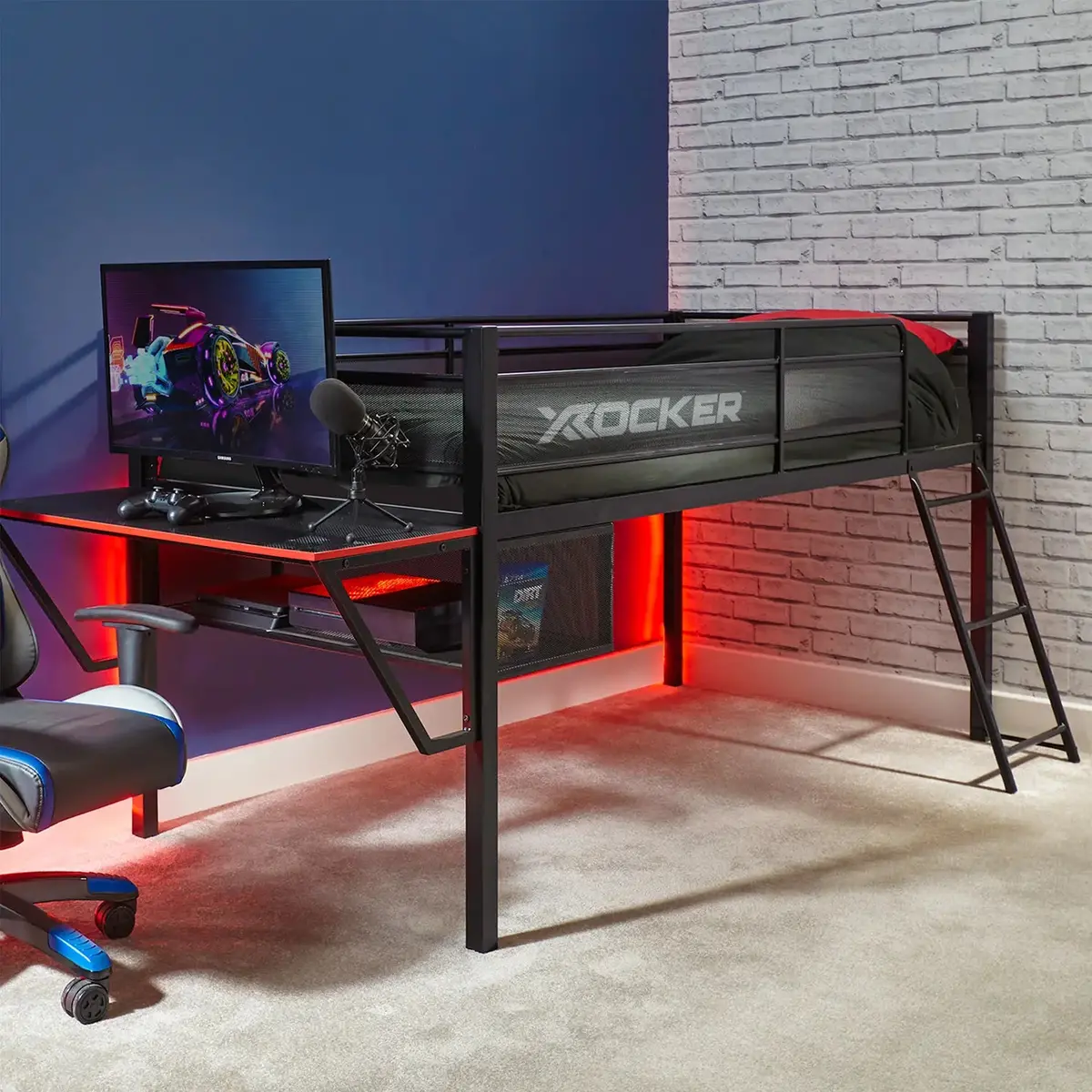 Sanctum Mid Sleeper Gaming Bunk Bed With Desk - Black 1