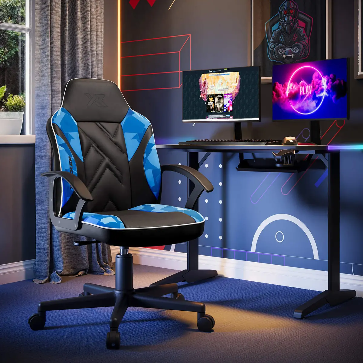 Saturn Ergonomic Pc Office Gaming Chair - Blue Camo 1