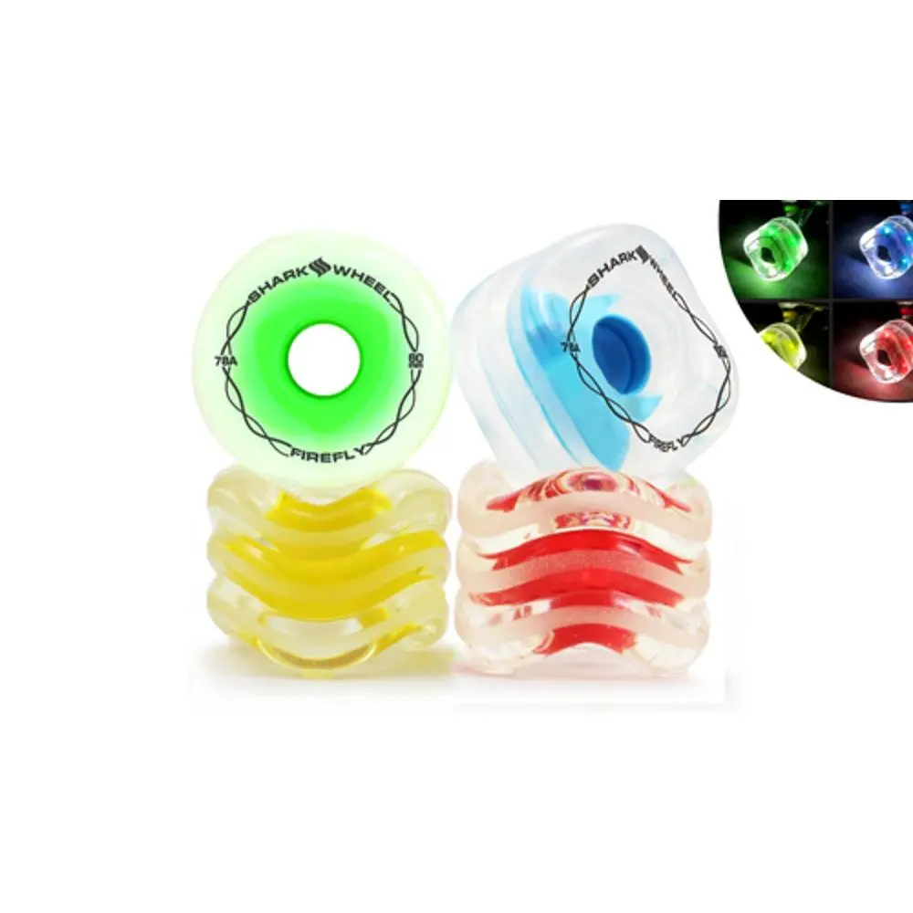 Shark Wheel 60Mm/78A Firefly - Clear With Blue, Red, Green, Yellow Lights Skateboard Wheels 1