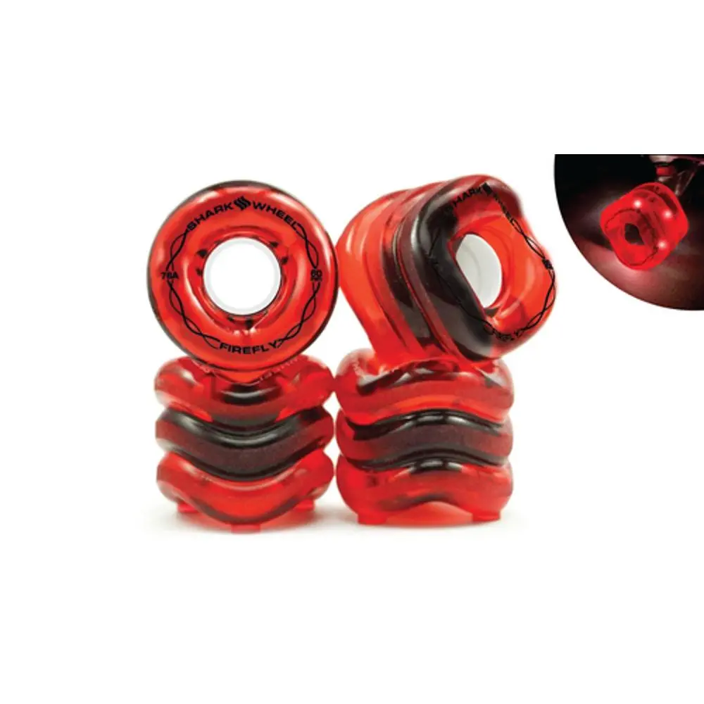 Shark Wheel 60Mm/78A Firefly - Transparent Red With Red Lights Skateboard Wheels 1