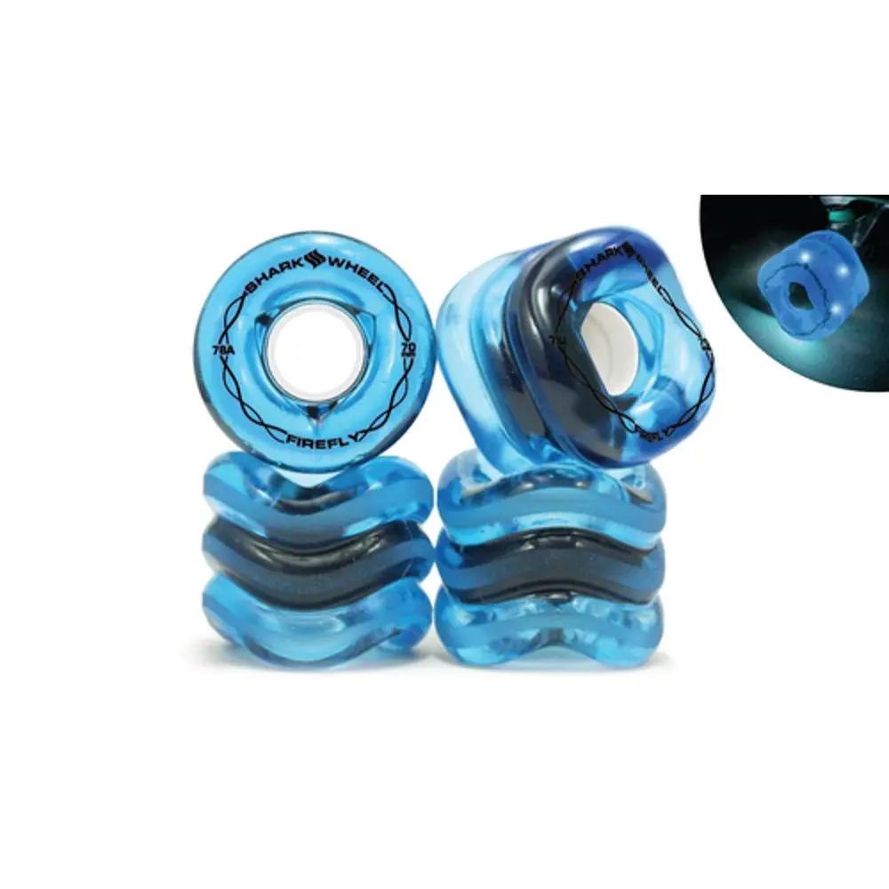 Shark Wheel 70Mm/78A Firefly - Transparent Blue With Blue Lights Longboard Wheels 1