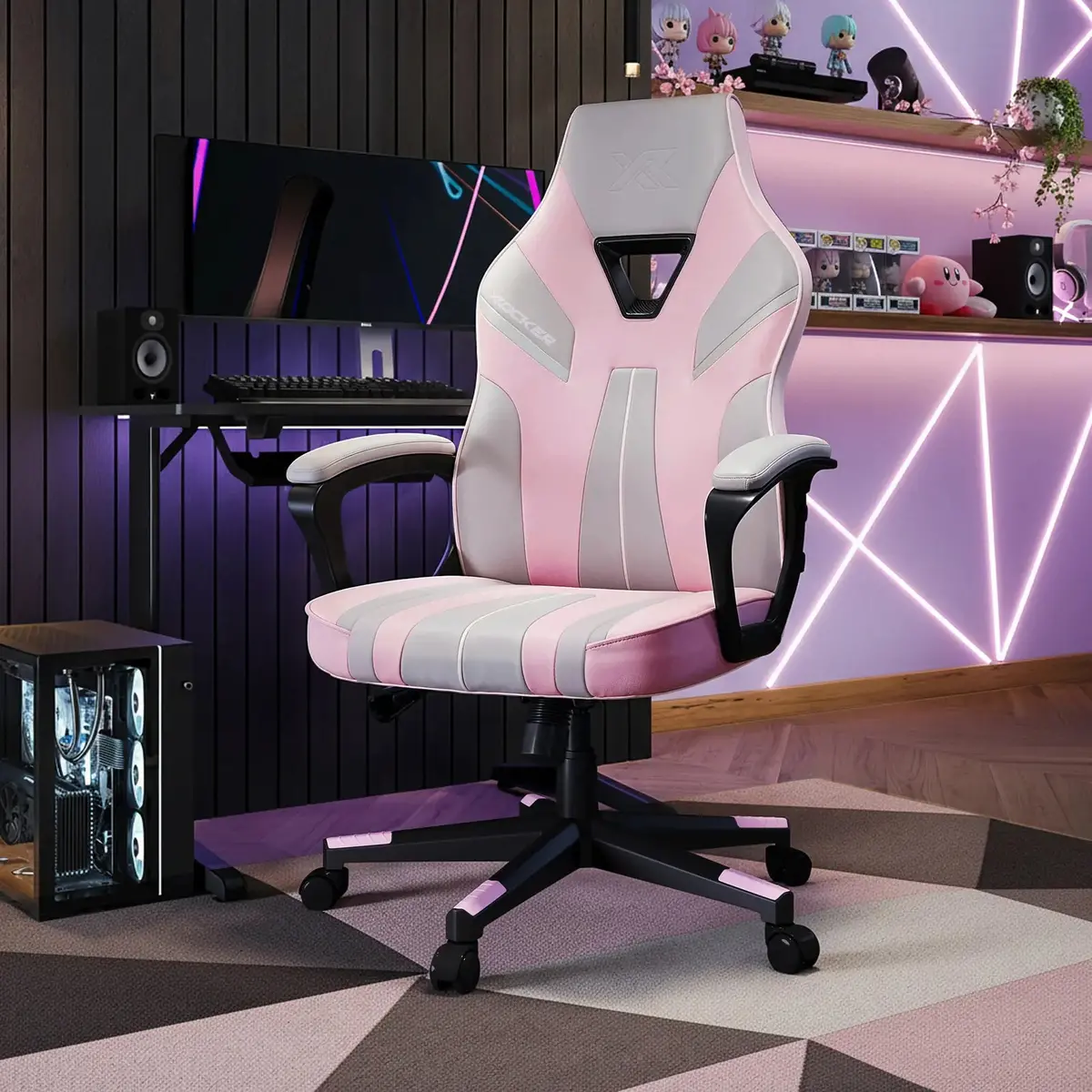 Tempest Ergonomic Pc Gaming Chair - Grey / Pink 1