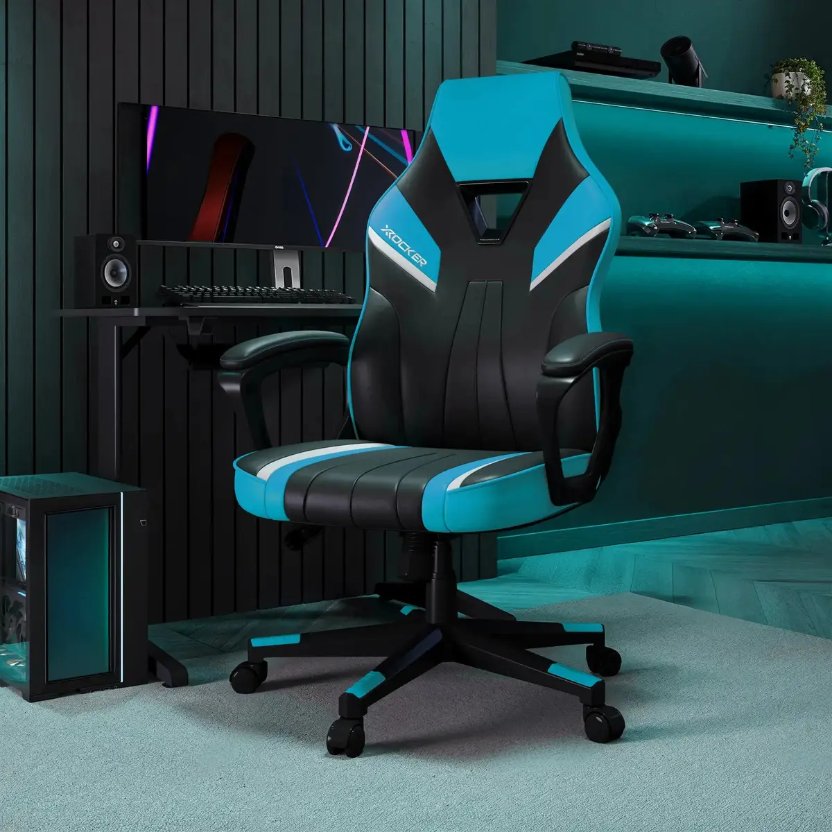 Tempest Ergonomic Pc Gaming Chair - Neon Blue 1