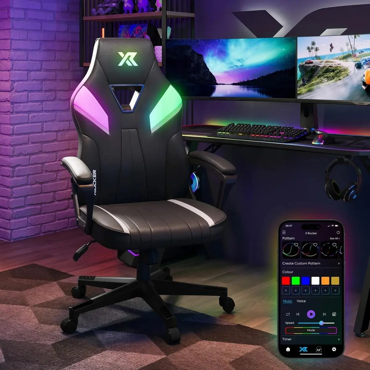 Tempest Rgb Ergonomic Pc Gaming Chair With Led Lights - Black 1